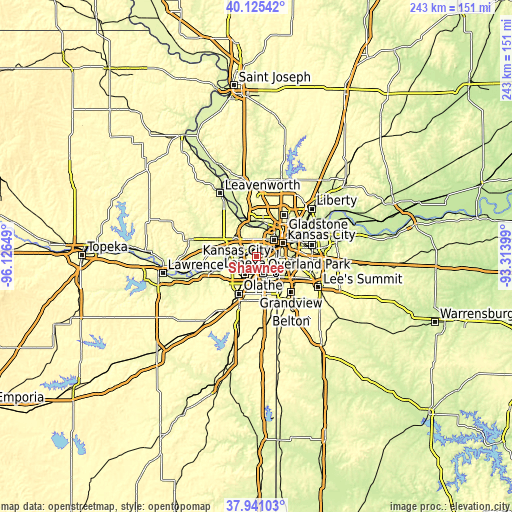 Topographic map of Shawnee
