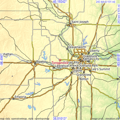 Topographic map of Tonganoxie