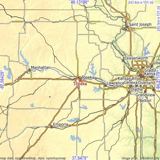 Topographic map of Topeka