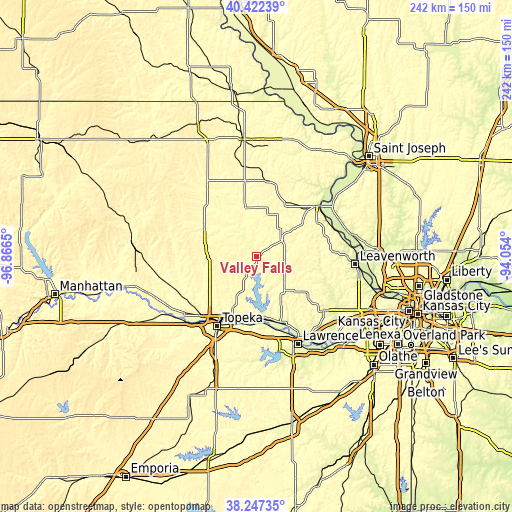 Topographic map of Valley Falls