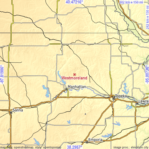 Topographic map of Westmoreland