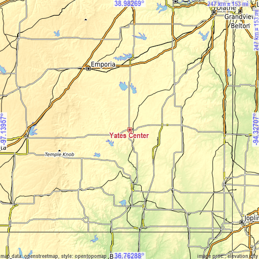 Topographic map of Yates Center