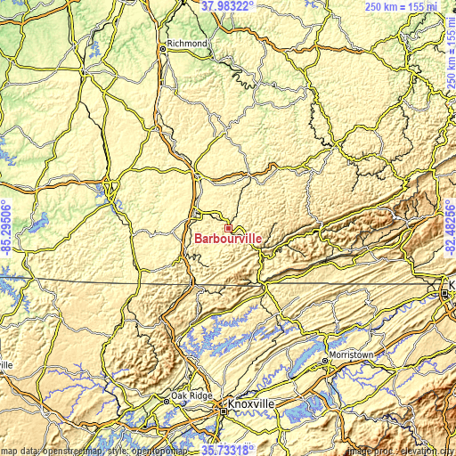 Topographic map of Barbourville