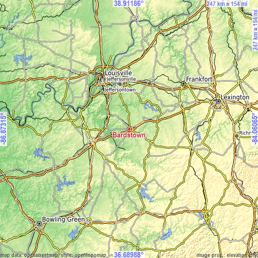 Topographic map of Bardstown