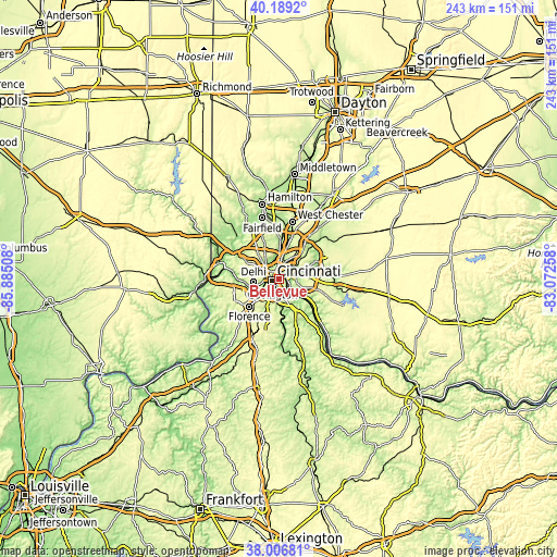 Topographic map of Bellevue