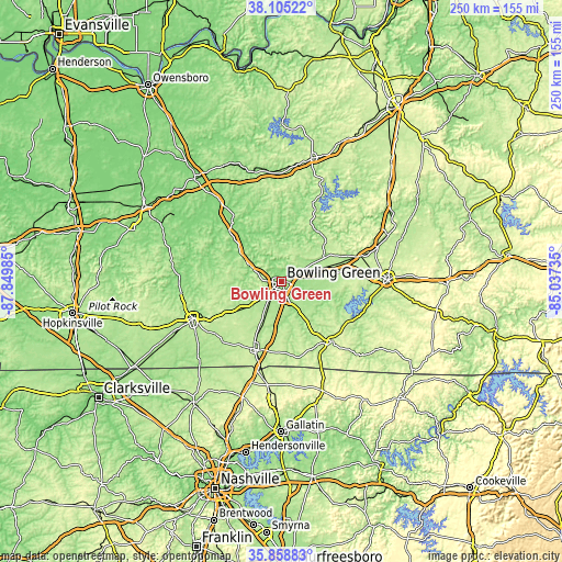 Topographic map of Bowling Green