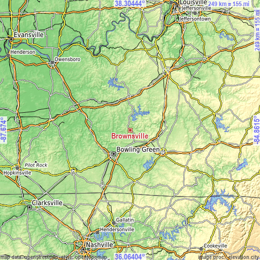 Topographic map of Brownsville