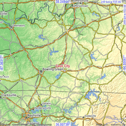 Topographic map of Cave City