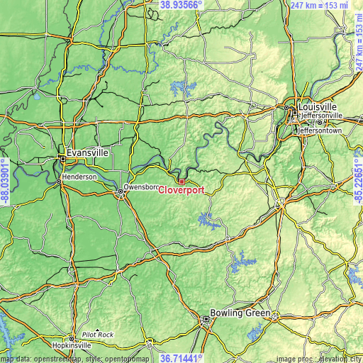 Topographic map of Cloverport