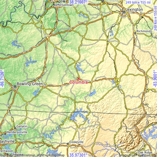 Topographic map of Columbia