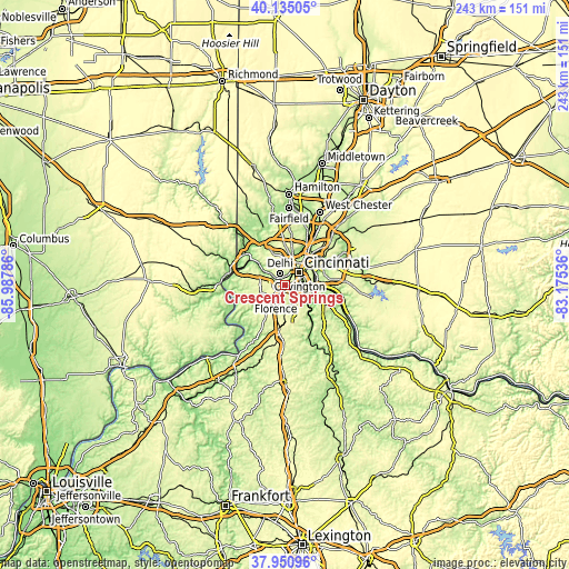 Topographic map of Crescent Springs