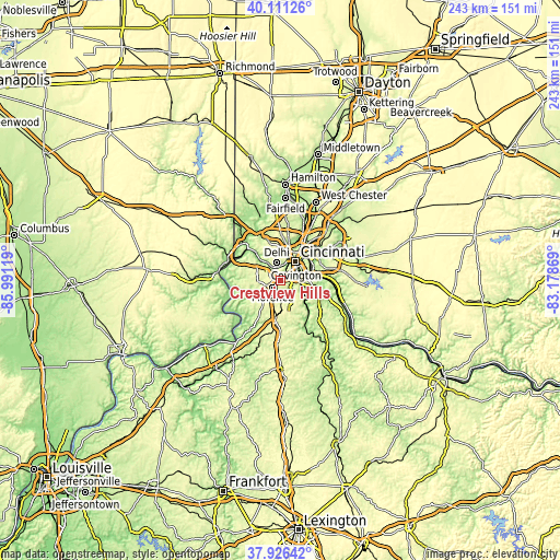 Topographic map of Crestview Hills