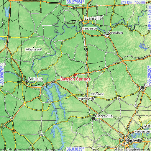 Topographic map of Dawson Springs