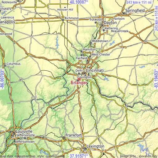 Topographic map of Erlanger