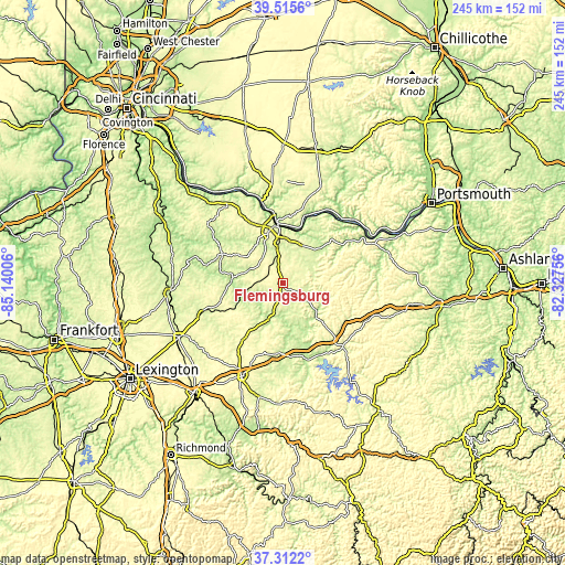 Topographic map of Flemingsburg