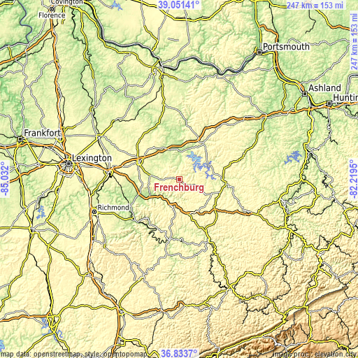 Topographic map of Frenchburg