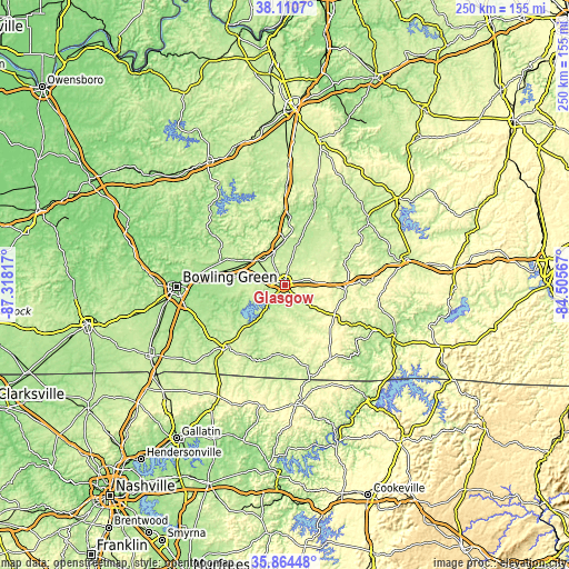 Topographic map of Glasgow