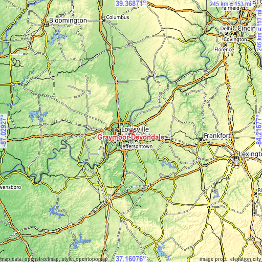 Topographic map of Graymoor-Devondale