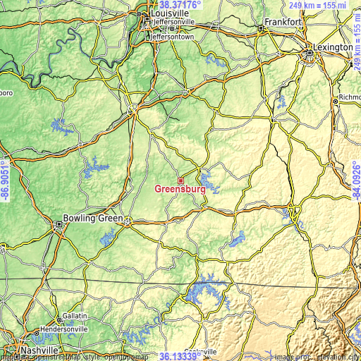 Topographic map of Greensburg