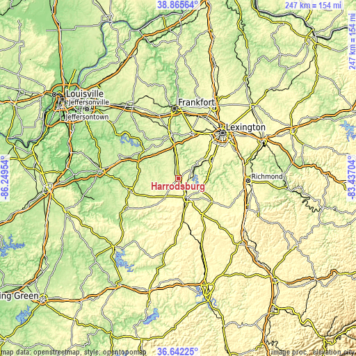 Topographic map of Harrodsburg
