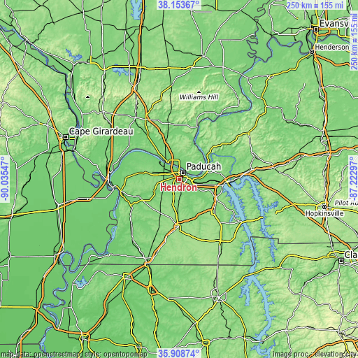 Topographic map of Hendron