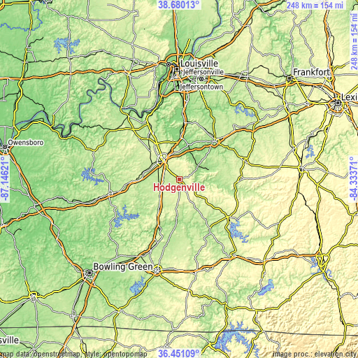 Topographic map of Hodgenville