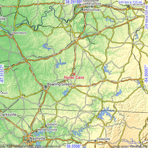 Topographic map of Horse Cave