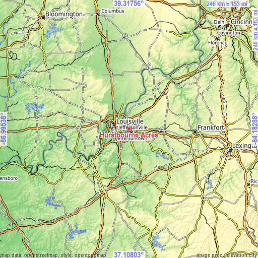 Topographic map of Hurstbourne Acres
