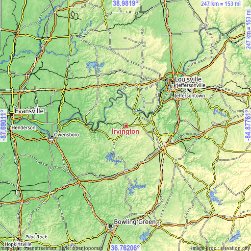 Topographic map of Irvington