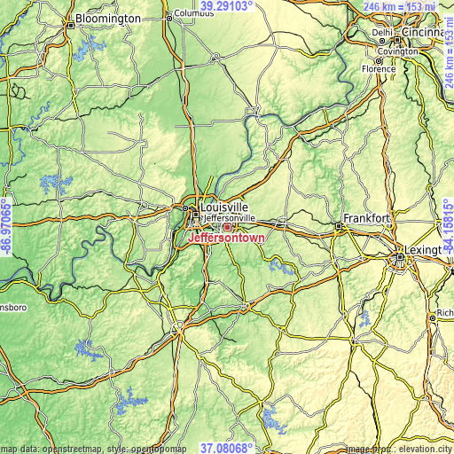 Topographic map of Jeffersontown