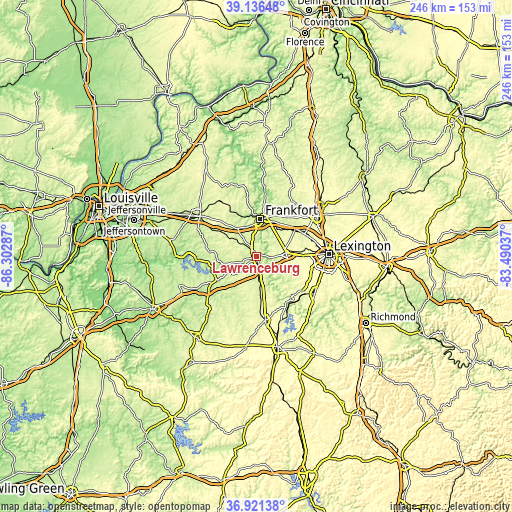 Topographic map of Lawrenceburg