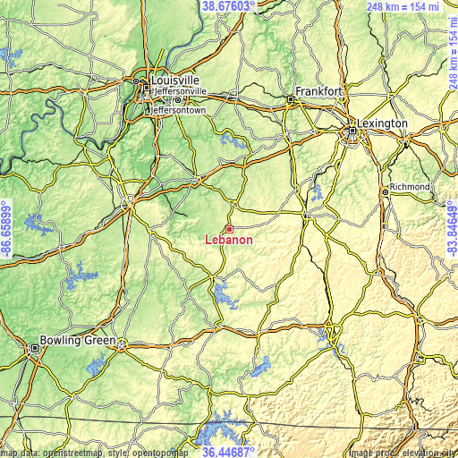 Topographic map of Lebanon