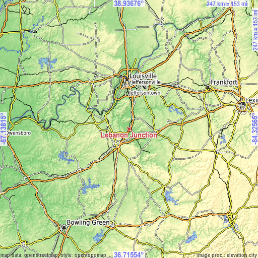 Topographic map of Lebanon Junction