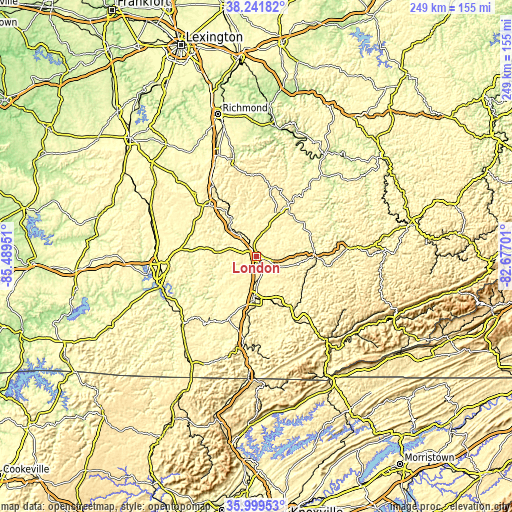 Topographic map of London