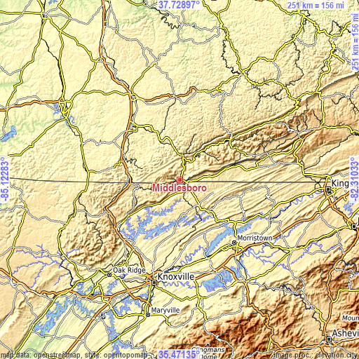 Topographic map of Middlesboro