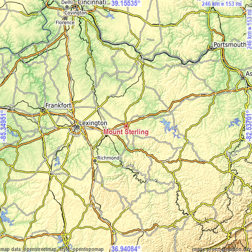 Topographic map of Mount Sterling