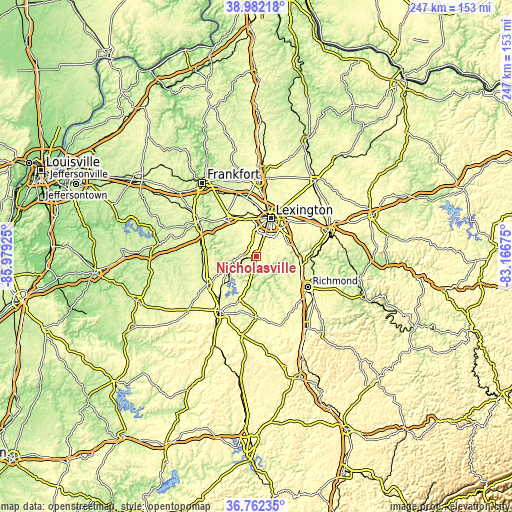 Topographic map of Nicholasville