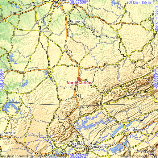 Topographic map of North Corbin