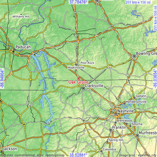 Topographic map of Oak Grove