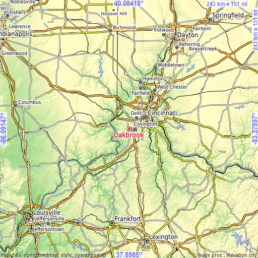 Topographic map of Oakbrook