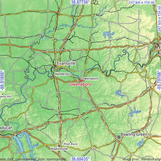Topographic map of Owensboro