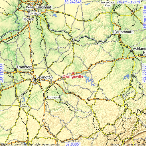 Topographic map of Owingsville