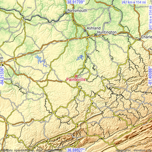 Topographic map of Paintsville