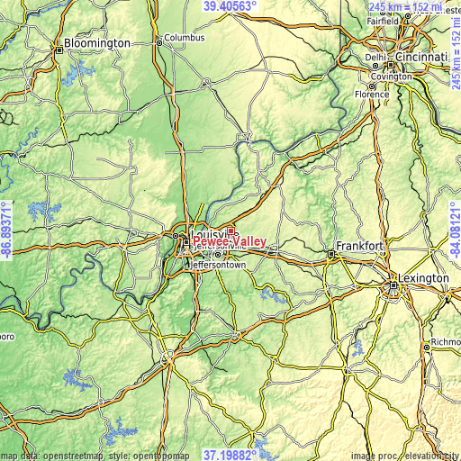 Topographic map of Pewee Valley