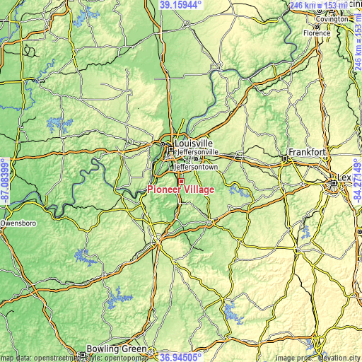 Topographic map of Pioneer Village