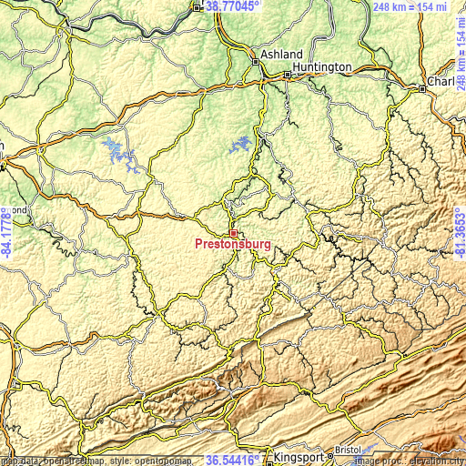 Topographic map of Prestonsburg