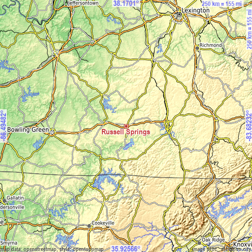 Topographic map of Russell Springs