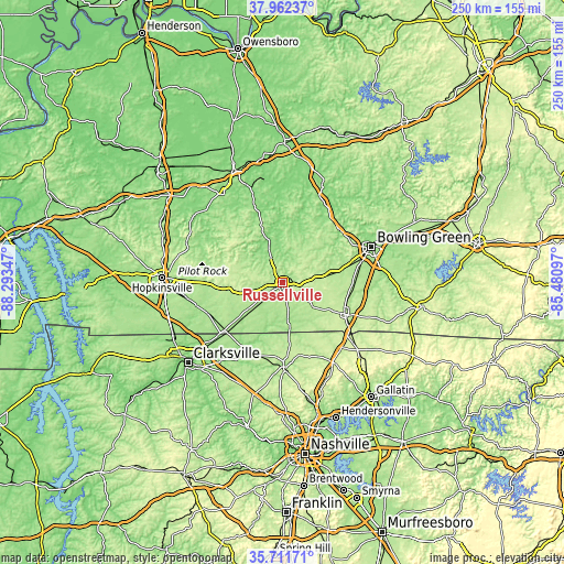 Topographic map of Russellville