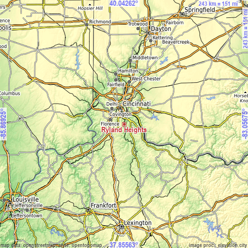 Topographic map of Ryland Heights