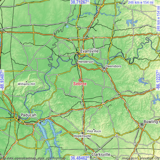 Topographic map of Sebree